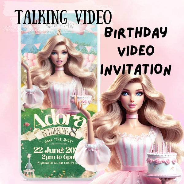 Birthday Party Video Invitation,Custom Self Edit Instant Download, Canva Template, Talking doll
