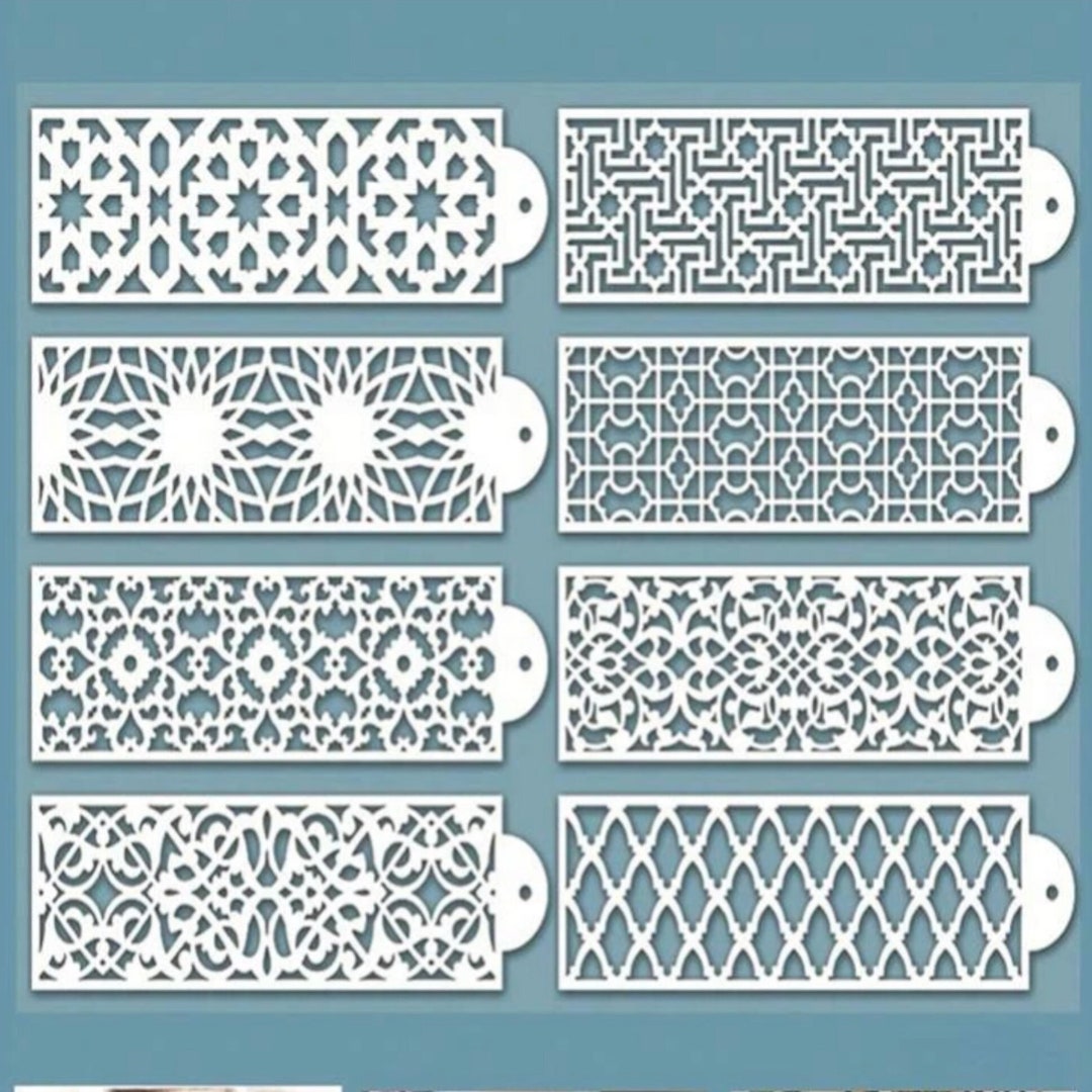 8pc Geometric Stencil Set, Flexible Stencils for Cake Decorating