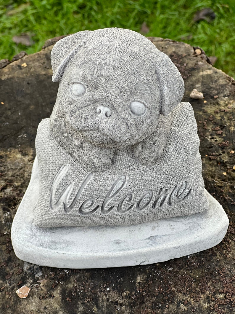 Stone/concrete Cute Pug Dog Garden Ornament Statue Etsy UK