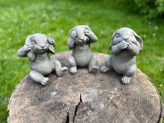 Stone/concrete 3 Wise Rabbits Bunnies No Evil - Etsy