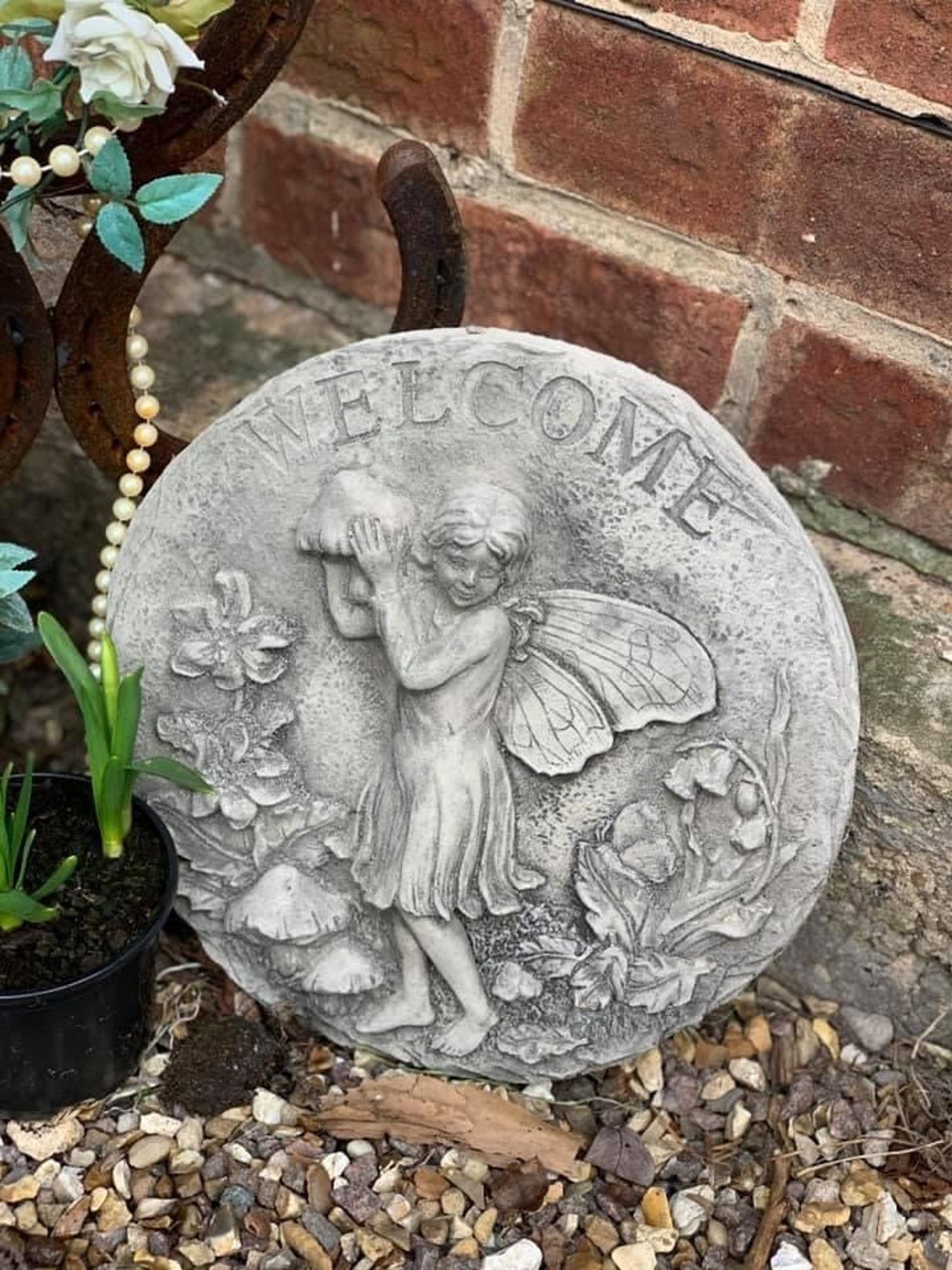 Stone/concrete Wall Hanging Welcome Fairy Plaque - Etsy