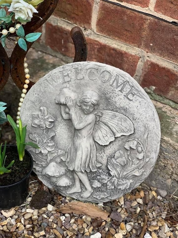 Stone/concrete Wall Hanging Welcome Fairy Plaque - Etsy