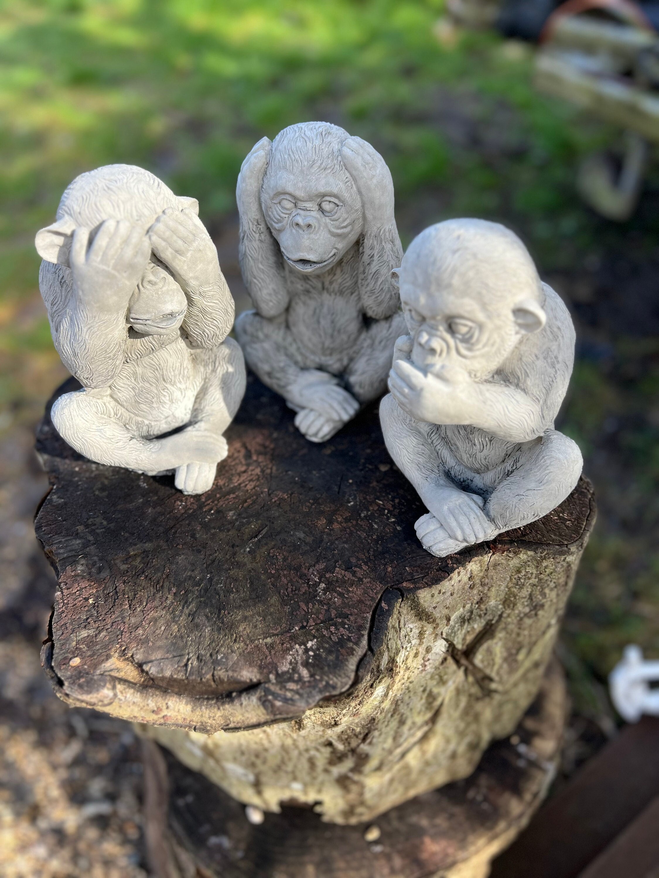 Stone/concrete 3 Wise No Evil Chimpanzee Monkeys Garden Ornaments
