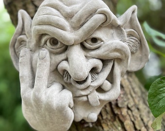 Stone/ concrete gargoyle ogre face hanging garden ornament statue