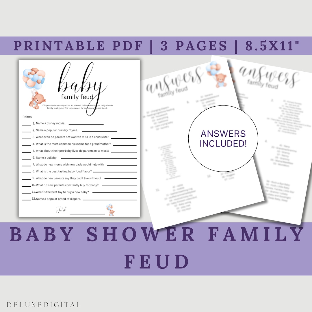 Baby Shower Family Feud Game Baby Family Feud Printable Baby Etsy