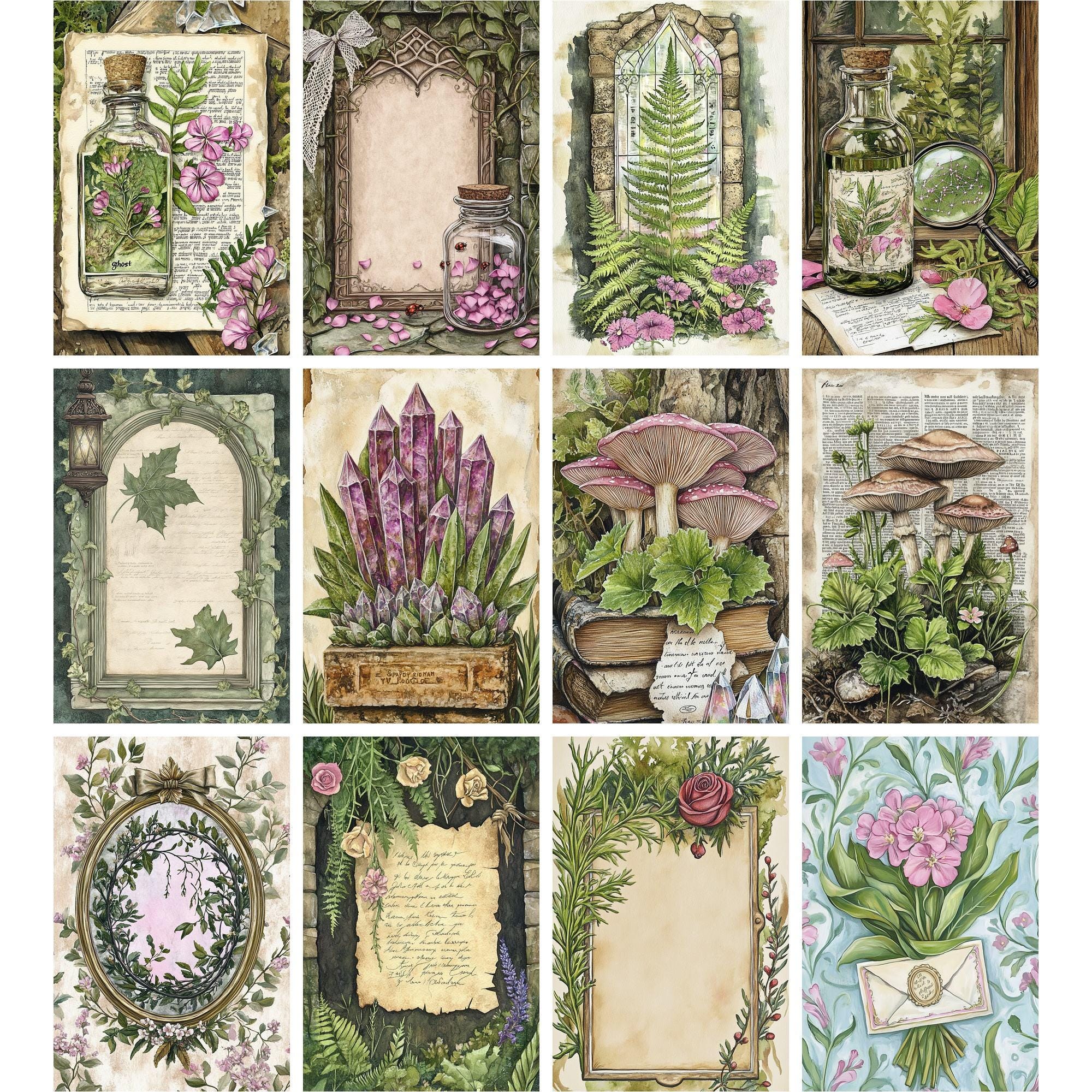 140 Botanical Herbs - Junk Journal Pages, Scrapbook Paper Kit, Antique ...