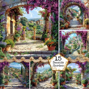 JPEG Vintage Aquarell Blumen Garten Bogen Tür Blumengarten Clipart Bundle JPEG Sofortiger Download Papier Handwerk Junk Journal Scrapbooking