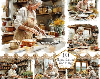 JPEG Shabby Chic Grandma's Kitchen Clipart Bundle High Quality Watercolor JPGs Instant Download Paper Crafts Junk Journal Scrapbooking