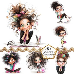 Paquete de imágenes prediseñadas de chica trabajadora caprichosa JPEG Imágenes prediseñadas de jefa peculiar Descarga instantánea de chica corporativa Manualidades de papel Diario basura Scrapbooking