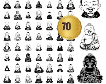 70 Buda sonriente svg, dxf, eps, ai, pdf, jpg, png Archivo de corte de silueta de Buda vector imprimible uso comercial descarga instantánea Budismo svg