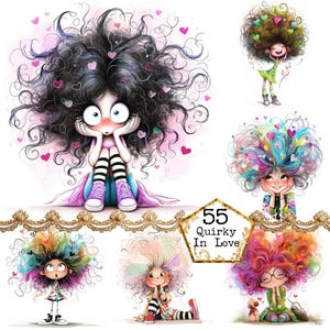 JPEG Fille décalée amoureuse Fille lunatique de la Saint-Valentin Les gens originaux adorent les cliparts Téléchargement instantané Papier Artisanat indésirable Journal Scrapbooking