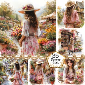 JPEG Summer Flower Girl Clipart paquete JPEG Summer Garden Clipart Wild Flower Market Descarga instantánea Paper Crafts Junk Journal Scrapbooking