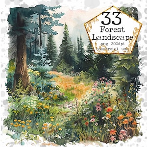PNG acquerello foresta paesaggio Clipart Bundle natura Clipart acquerello Clipart Download immediato Paper Crafts Junk Journal Scrapbooking