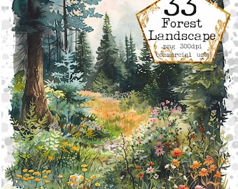 PNG aquarel bos landschap clipart bundel natuur clipart aquarel clipart Instant Download papier ambachten ongewenste dagboek scrapbooking