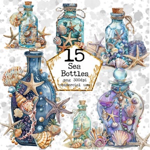 Bundle aquarelle de bouteilles de sirène Clipart nautique Clipart aquarelle PNG Téléchargement instantané Papier Artisanat indésirable Journal Scrapbooking