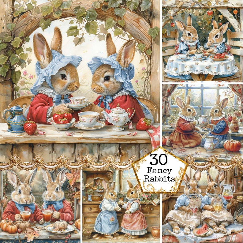 JPEG Watercolor Fancy Rabbit Clipart Bundle JPEG Commercial Use Instant ...