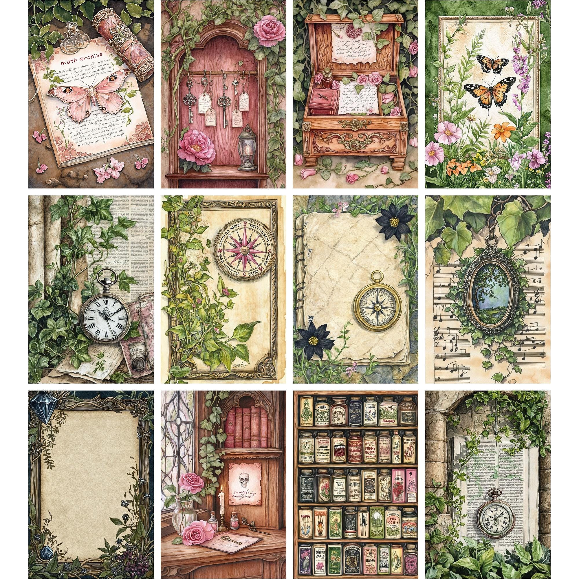 210 Secret Garden Junk Journal Kit, Vintage Scrapbook Printable, Floral ...