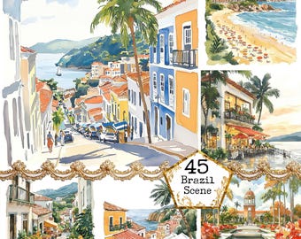JPEG Watercolor Brazil Clipart Bundle Country Clipart City Clipart Landscape Clipart Instant Download Paper Crafts Junk Journal Scrapbooking