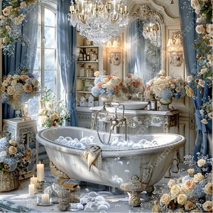 Shabby Chic Bathroom Clipart Bundle JPEG Royal Bathroom Clipart White ...