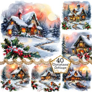 JPEG Weihnachts-Landhaus Clipart Weihnachtskarte Clipart Bundle JPEG Robbin Mistletoe Sofortiger Download Papier Handwerk Junk Journal Scrapbooking