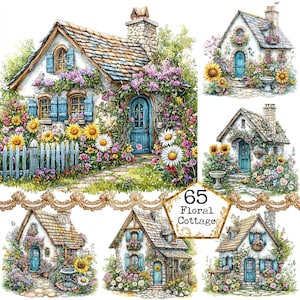 JPEG Watercolor Spring Floral Cottage Clipart Bundle Spring Cottage Spring Flowers Instant Download Paper Crafts Junk Journal Scrapbooking