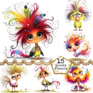 JPEG aquarelle original Phoenix Clipart Bundle Aquarelle oiseau lunatique oiseau des cliparts Téléchargement instantané Papier Artisanat indésirable Journal Scrapbooking