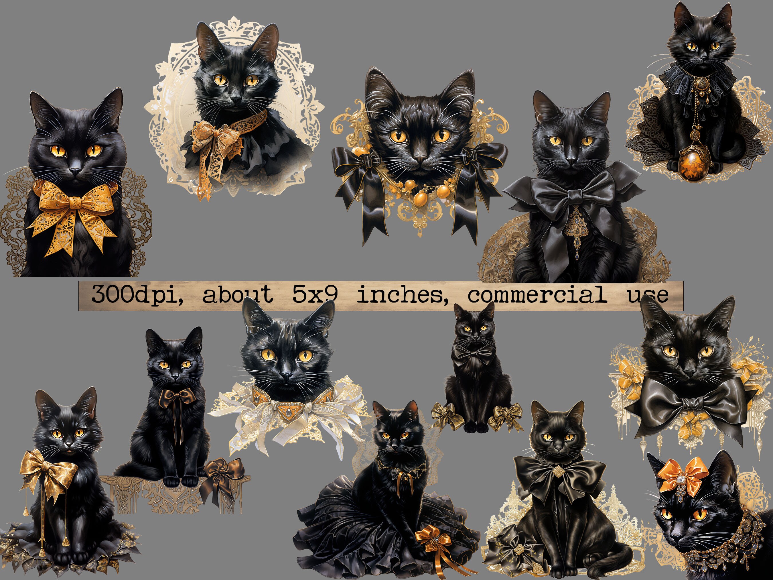 Black Cat Clipart Bundle PNG Halloween Clipart Watercolor PNG Format ...
