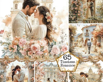 JPG Acuarela Retro Pareja Romántica y un Castillo Gráficos Amantes Clipart Pareja Clipart Descarga Instantánea Manualidades Papel Diario Scrapbooking