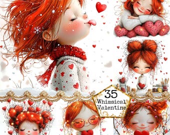 JPEG Whimsical Love Girl Clipart Bundle Love Clipart Quirky Girl Clipart Watercolor Instant Download Paper Crafts Junk Journal Scrapbooking