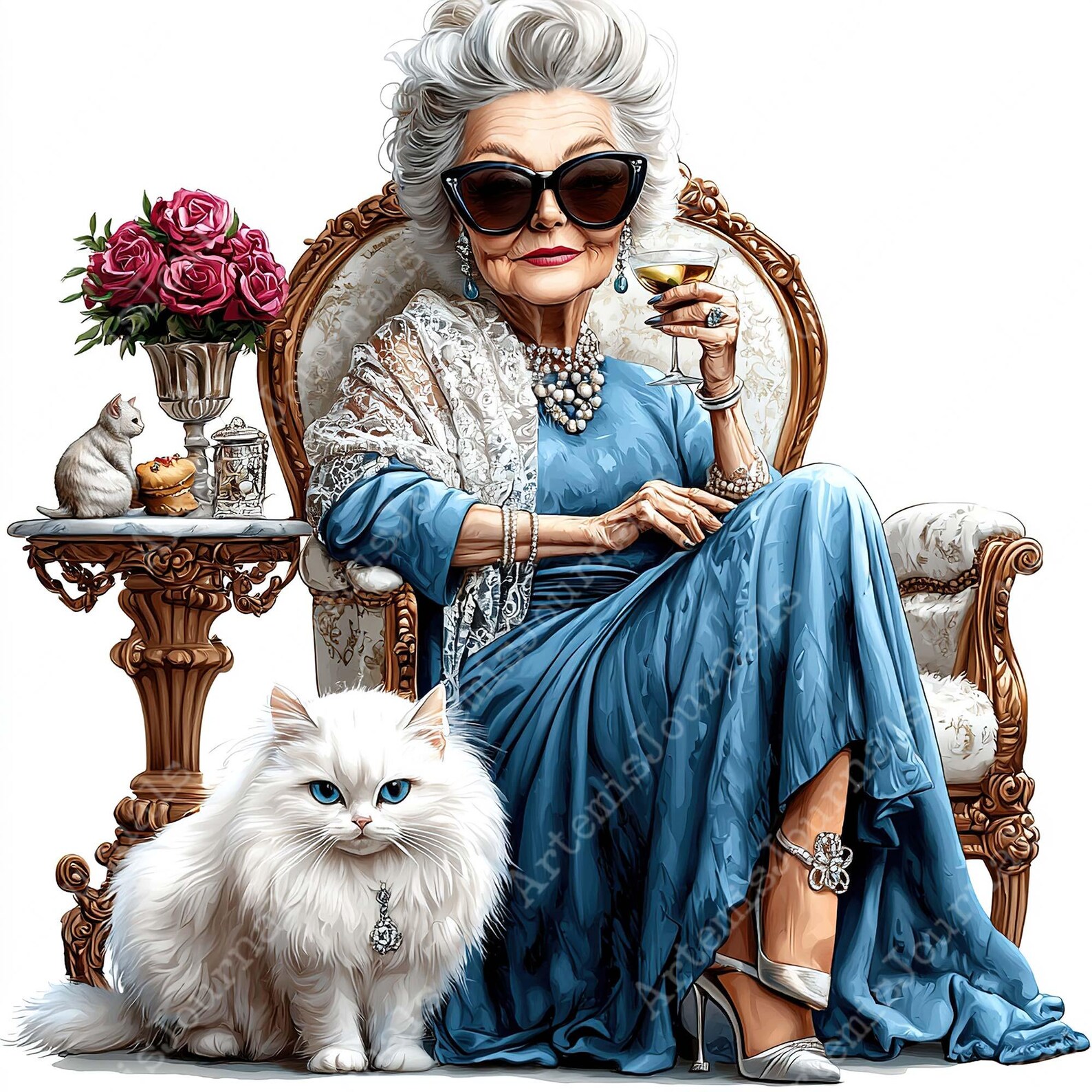 JPEG Watercolor Elderly Lady Having Red Wine Clipart Bundle Celebrating ...