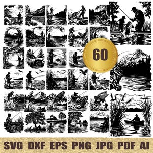 60 Fishing svg, dxf, eps, ai, pdf, jpg, png FISHING Svg Cut Files for Cricut, Fishing Lure Svg, Bass Svg, Trout Svg, Commercial Use