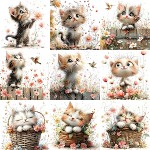 a painting of a kitten sitting in a basket