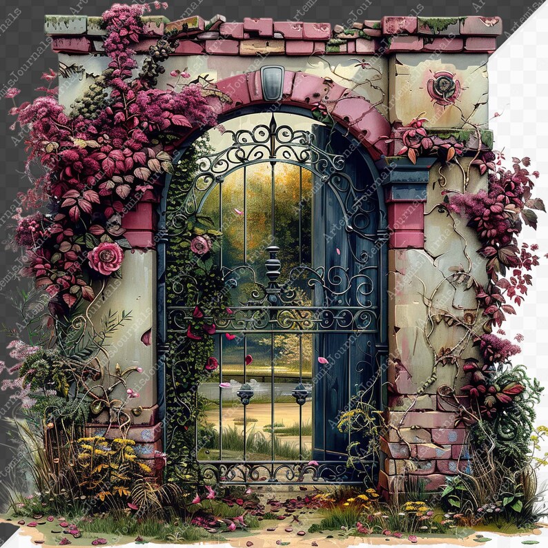 PNG Watercolor Garden Gates Clipart Spring PNG Floral Clipart ...