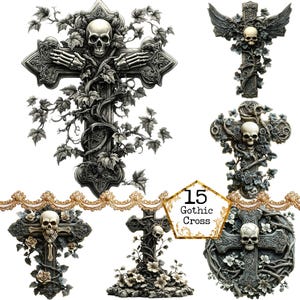 PNG + JPEG Bundle de cliparts croix gothique aquarelle Clipart religieux Clipart chrétien Téléchargement instantané Paper Craft Junk Journal Scrapbooking