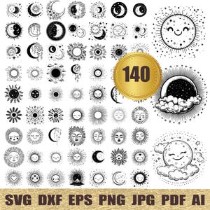 140 Sun and Moon svg, dxf, eps, ai, pdf, jpg, png Mystical, Celestial, Stars, Boho, Sun face, Svg files for cricut and silhouette