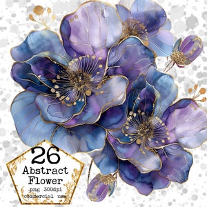 PNG Flor abstracta Clipart Flores azules Acuarela Pincel Trazo Clip Art Floral Pintura Trazos Descarga instantánea Artesanías de papel Diario basura