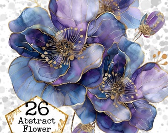 PNG Abstract Flower Clipart Blue Flowers Watercolor Brush Stroke Clip Art Floral Paint Strokes Instant Download Paper Crafts Junk Journal