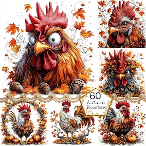 JPEG Aquarell Herbst Hahn Clipart Bundle Crazy Hahn Clipart Herbstlaub Art Instant Download Papier Handwerk Junk Journal Scrapbooking