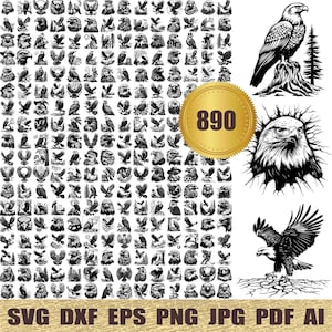 Może przedstawiać: Cyfrowy plik do pobrania z 890 czarno-białymi wektorowymi ilustracjami orłów, jastrzębi i innych ptaków drapieżnych. Obrazy idealnie nadają się do rękodzieła, scrapbookingu i innych projektów kreatywnych.