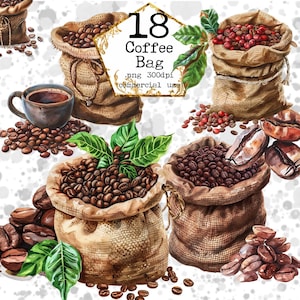 Bundle de cliparts aquarelle grain de café tasse à café PNG CottgeCore Clipart aquarelle téléchargement immédiat artisanat en papier Junk Journal Scrapbooking