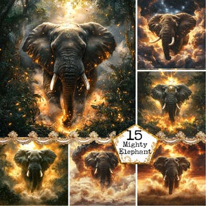 JPG Majestätischer Elefant in der Mitte eines Sturms Grafiken Filmischer Elefant-Hintergrund Sofortiger Download Papier Handwerk Junk Journal Scrapbooking