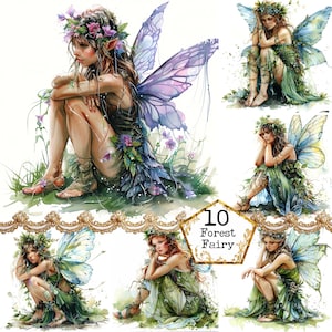 JPEG Forest Fairy Clipart, Green Fairies Clipart Bundle Jpeg Forest Clipart Fantasy Instant Download Paper Crafts Junk Journal Scrapbooking