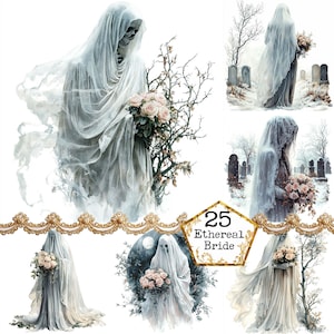 JPEG Watercolor Skeleton Bride Clipart Bundle Halloween Graphics Gothic Wedding Instant Download Paper Crafts Junk Journal Scrapbooking