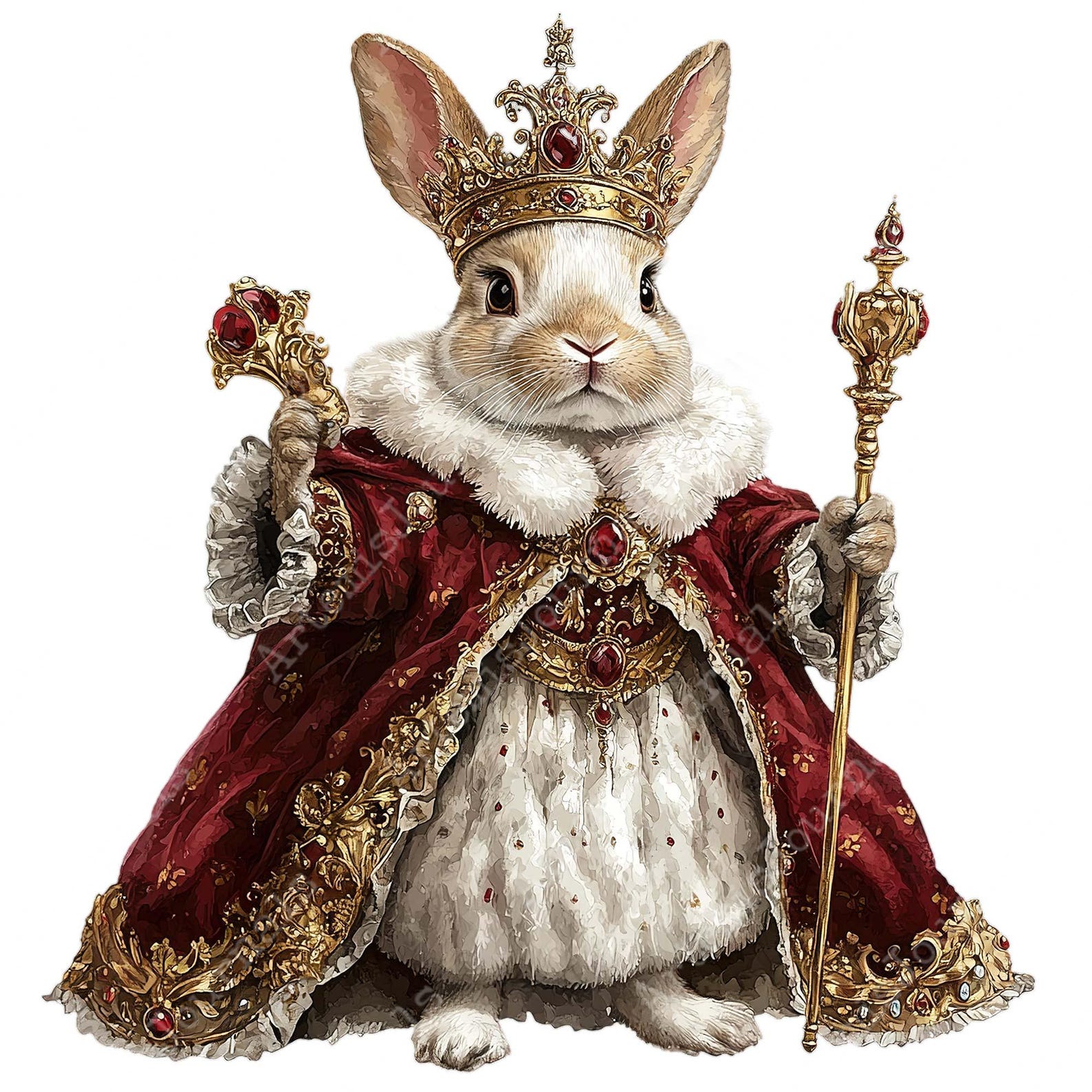 PNG + JPEG Watercolor Vintage Royal Rabbit Clipart Bundle Bunny in a ...