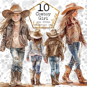 PNG Watercolor Western Girl Clipart Bundle Cowboy Girl PNG Format Cowgirl Clipart Wild West PNG Instant download for Commercial use