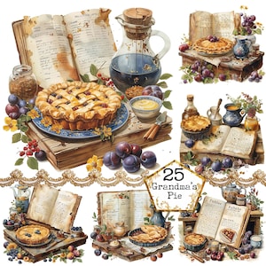 JPEG Livro de receitas de torta da vovó Pacote de clipart JPEG Cozinha Clipart Uso comercial Download instantâneo Artesanato em papel Junk Journal Scrapbooking