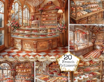 JPEG Watercolor Pastry Shop Illustrations JPEG Vintage Bakery Clipart Commercial Use Instant Download Paper Crafts Junk Journal Scrapbooking