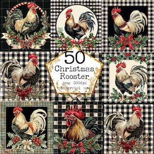 Imágenes prediseñadas de gallo de acuarela, animales de granja Ilustración de gallo Diseño de sublimación Descarga instantánea Artesanías de papel Diario basura Scrapbooking