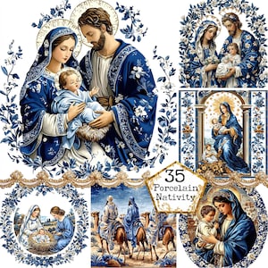 JPEG Antique Nativity Scene Tiles Clipart Bundle Mediterranean Tiles Ceramic Tiles Instant Download Paper Crafts Junk Journal Scrapbooking