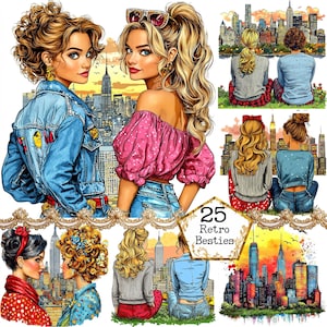 Bundle de cliparts aquarelle pop art inspiré des meilleurs amis JPEG Clipart amitié téléchargement immédiat travaux manuels en papier journal indésirable Scrapbooking